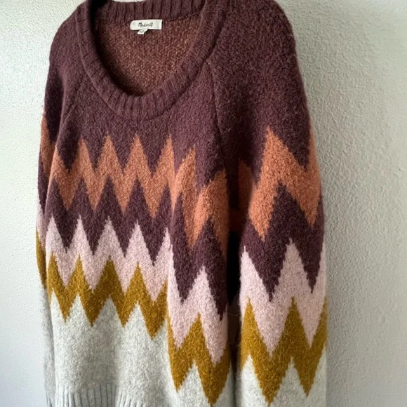 Madewell Womens Fair Isle Sweater Chevron Wool Alpaca Stretch Knit Size Medium - Picture 4 of 10